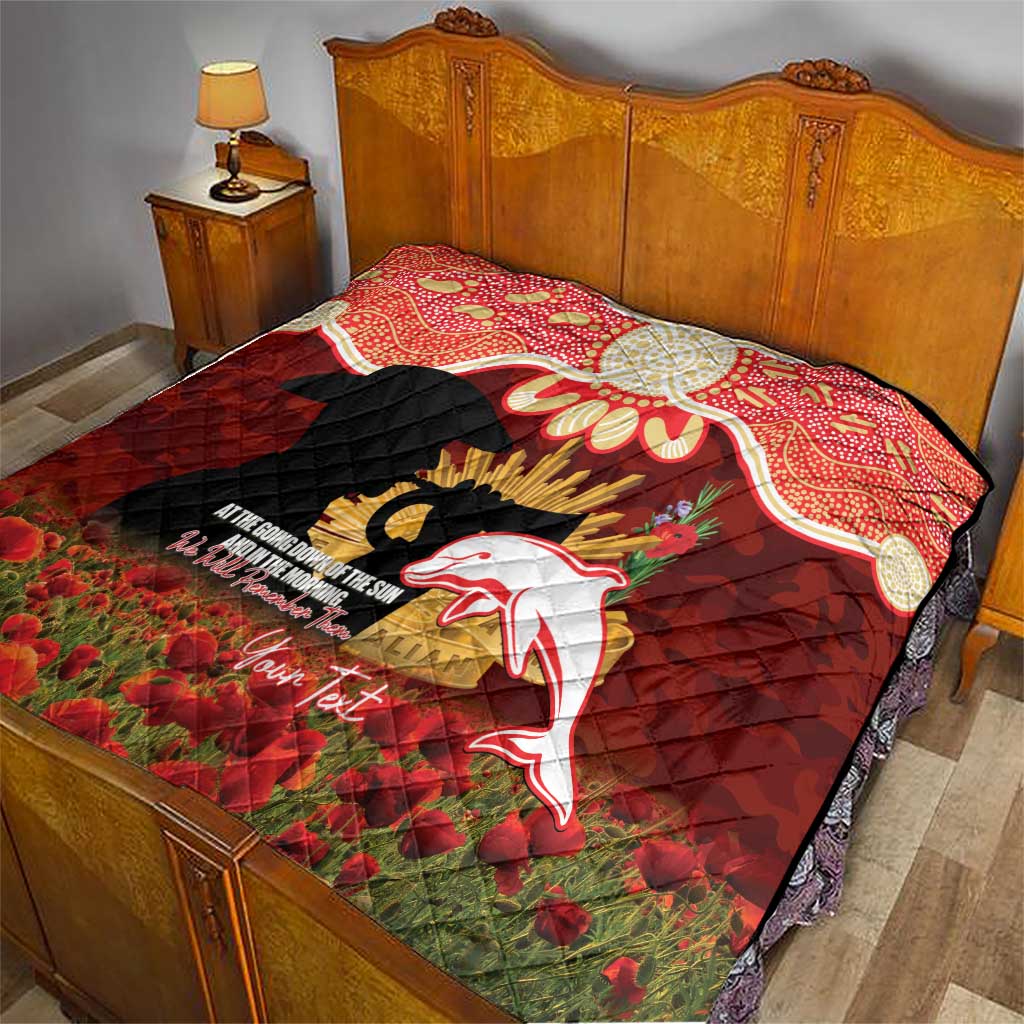 Personalised Dolphins Rugby ANZAC Day Quilt Last Post Poppy We Will Remember Them