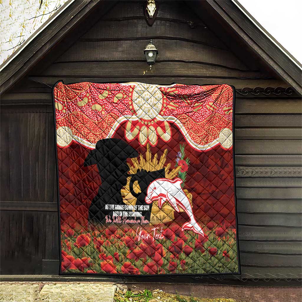 Personalised Dolphins Rugby ANZAC Day Quilt Last Post Poppy We Will Remember Them