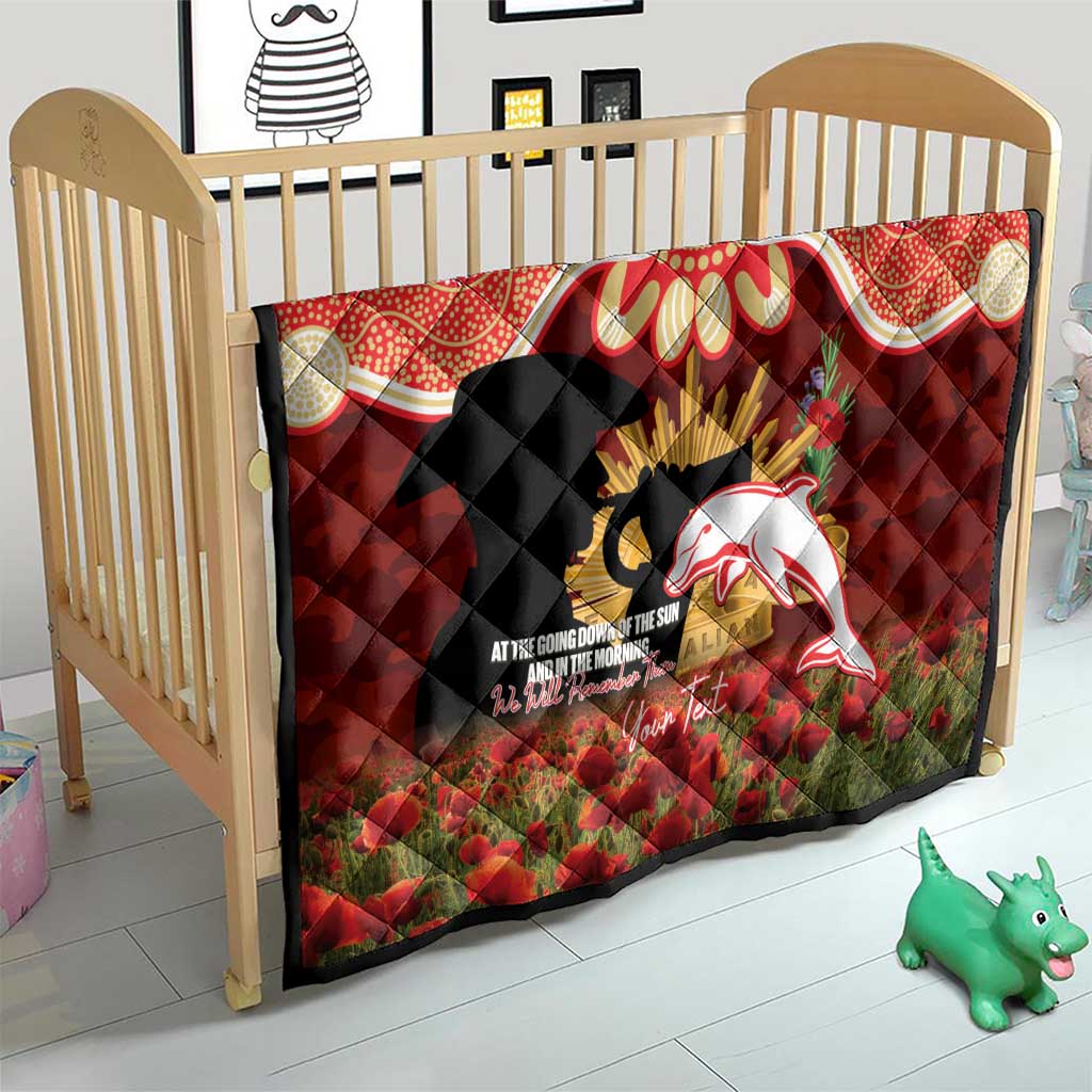 Personalised Dolphins Rugby ANZAC Day Quilt Last Post Poppy We Will Remember Them