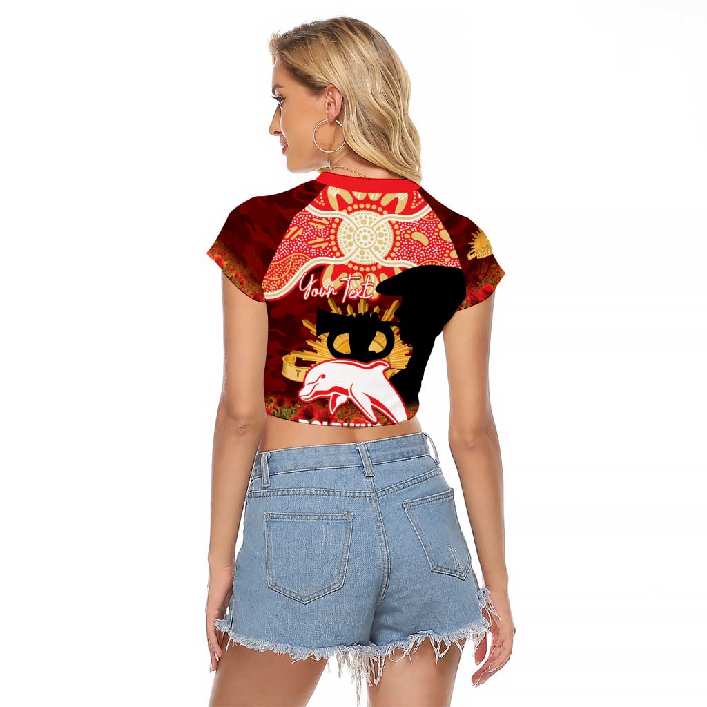 Personalised Dolphins Rugby ANZAC Day Raglan Cropped T Shirt Last Post Poppy We Will Remember Them