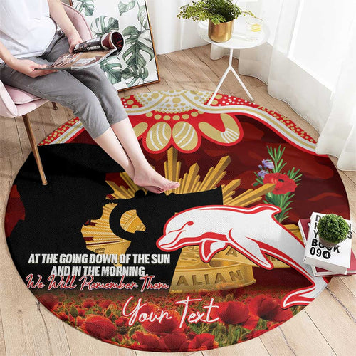 Personalised Dolphins Rugby ANZAC Day Round Carpet Last Post Poppy We Will Remember Them