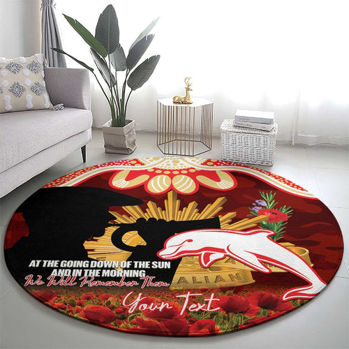 Personalised Dolphins Rugby ANZAC Day Round Carpet Last Post Poppy We Will Remember Them