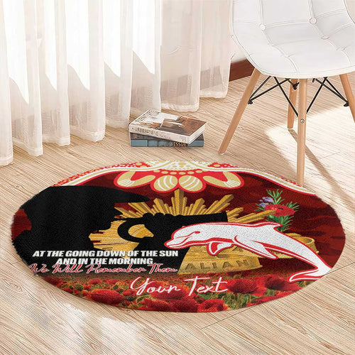 Personalised Dolphins Rugby ANZAC Day Round Carpet Last Post Poppy We Will Remember Them