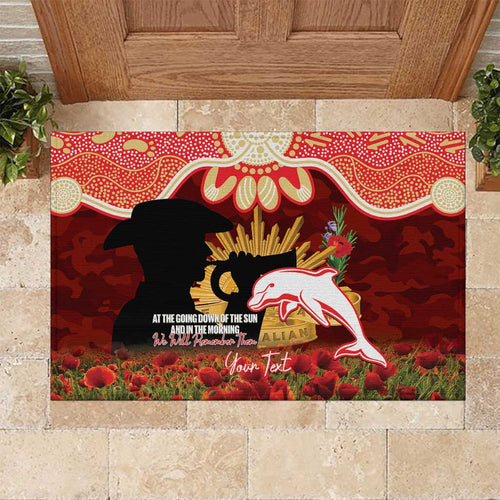 Personalised Dolphins Rugby ANZAC Day Rubber Doormat Last Post Poppy We Will Remember Them