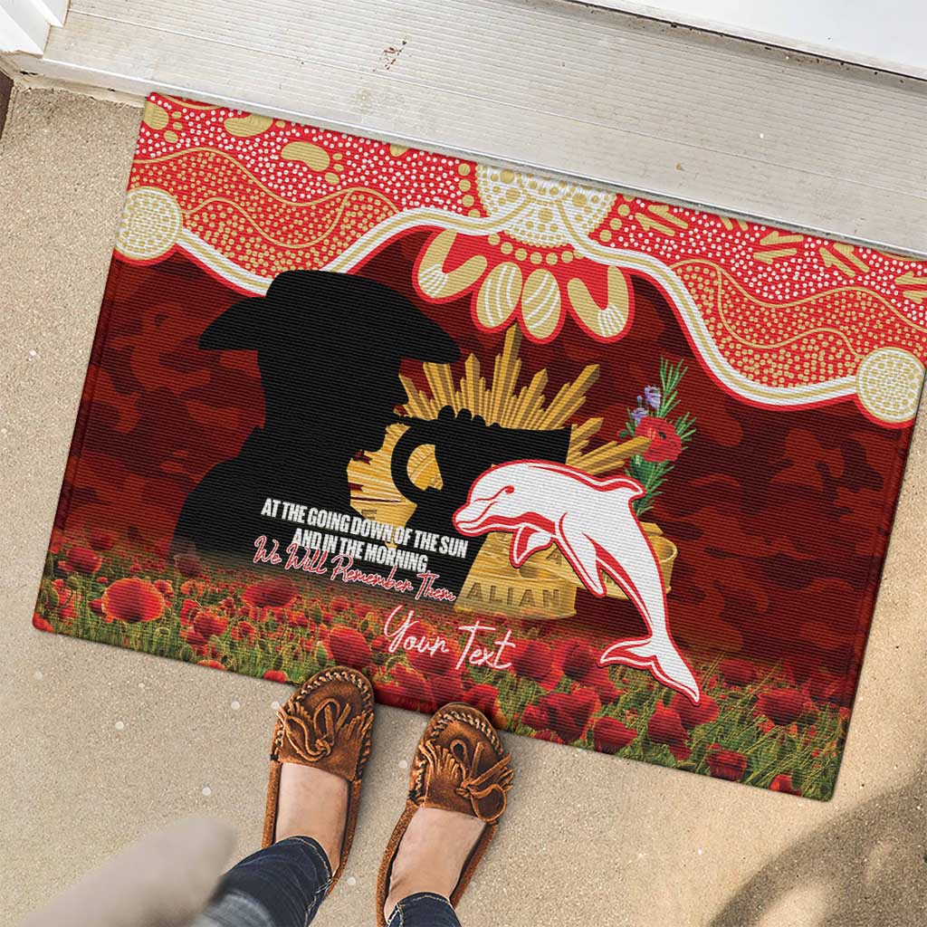Personalised Dolphins Rugby ANZAC Day Rubber Doormat Last Post Poppy We Will Remember Them