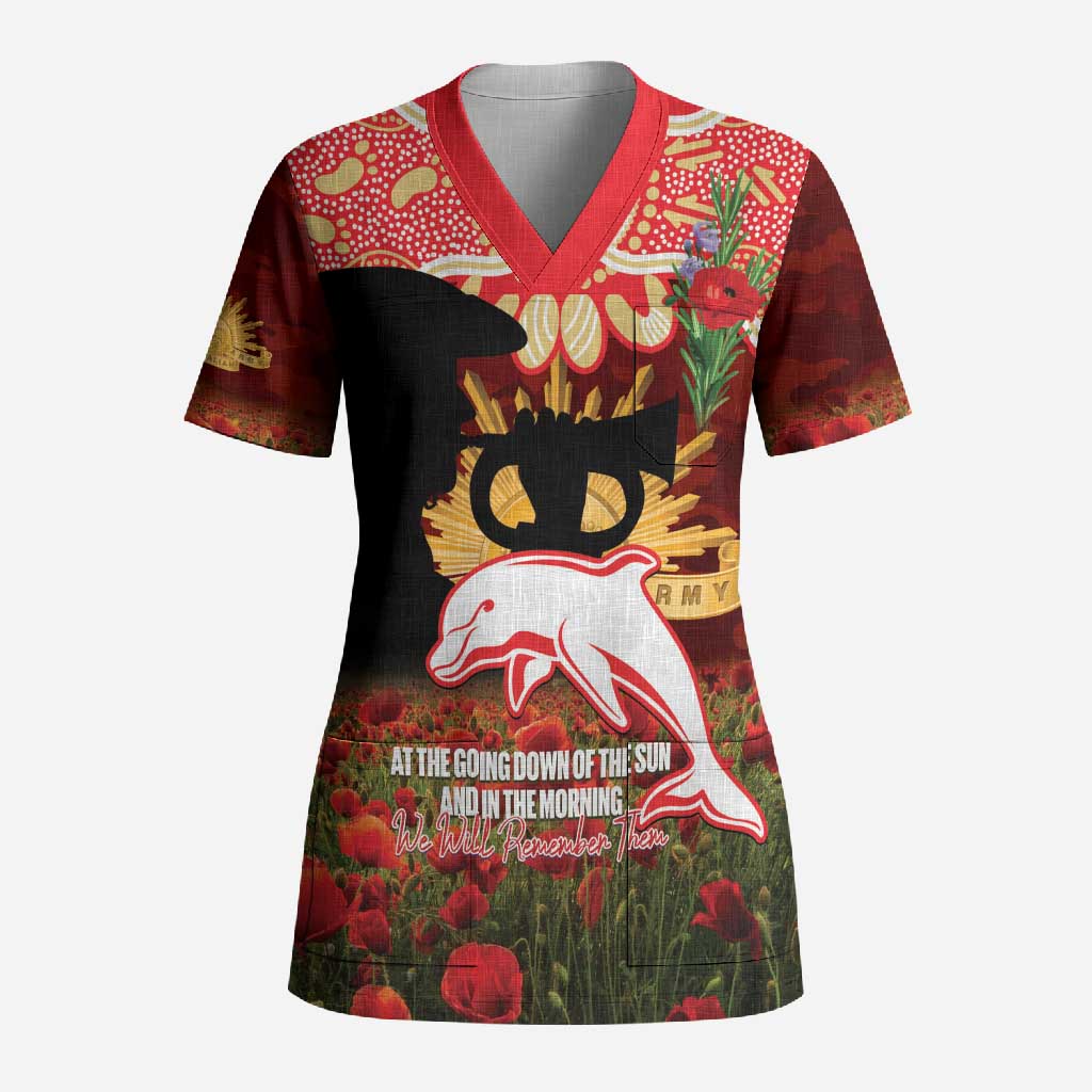 Personalised Dolphins Rugby ANZAC Day Scrub Top Last Post Poppy We Will Remember Them