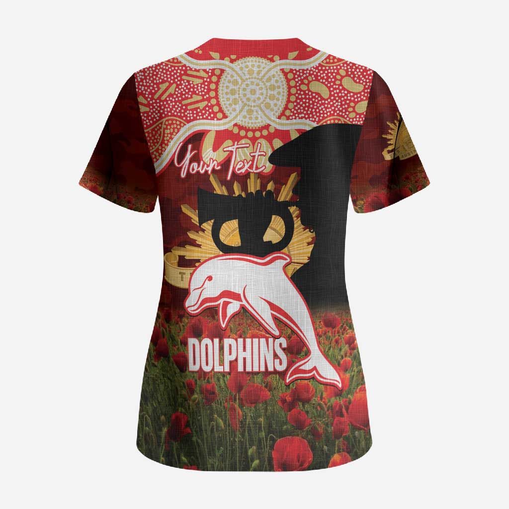 Personalised Dolphins Rugby ANZAC Day Scrub Top Last Post Poppy We Will Remember Them