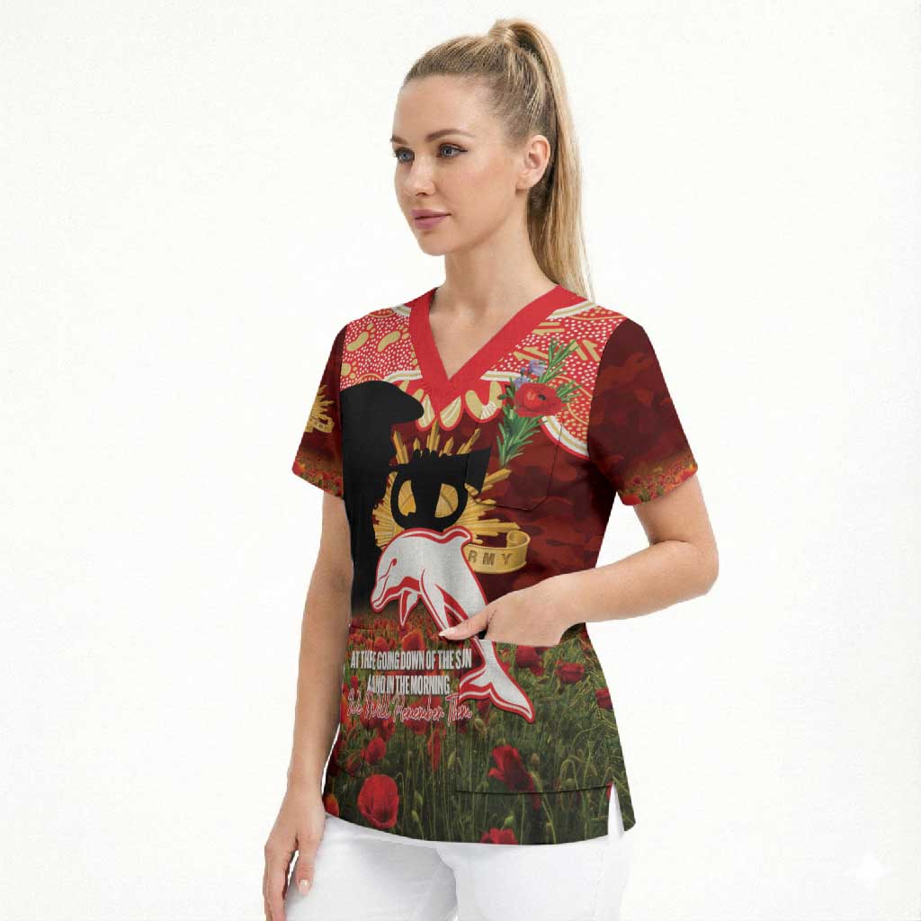 Personalised Dolphins Rugby ANZAC Day Scrub Top Last Post Poppy We Will Remember Them
