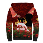 Personalised Dolphins Rugby ANZAC Day Sherpa Hoodie Last Post Poppy We Will Remember Them