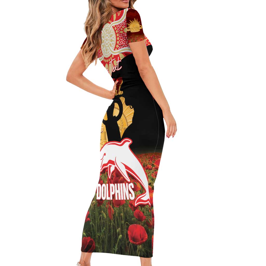 Personalised Dolphins Rugby ANZAC Day Short Sleeve Bodycon Dress Last Post Poppy We Will Remember Them