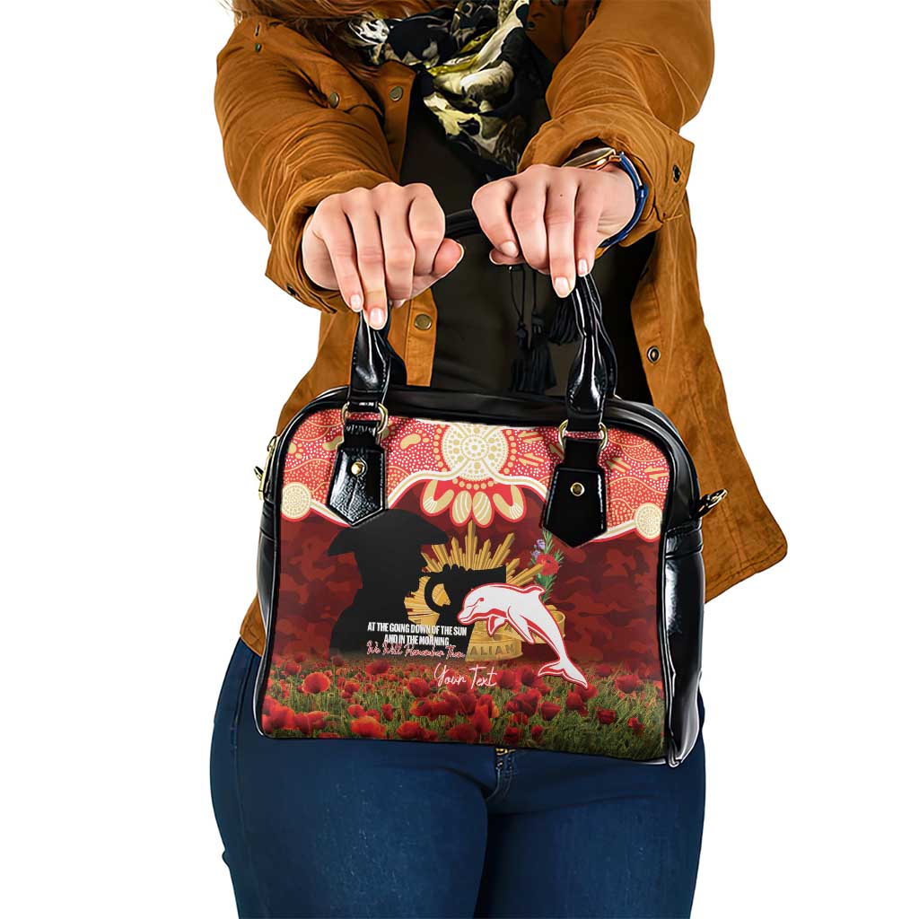 Personalised Dolphins Rugby ANZAC Day Shoulder Handbag Last Post Poppy We Will Remember Them
