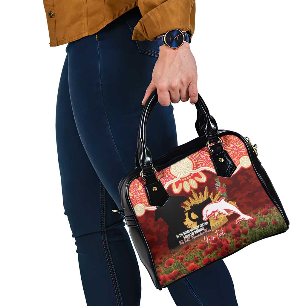 Personalised Dolphins Rugby ANZAC Day Shoulder Handbag Last Post Poppy We Will Remember Them