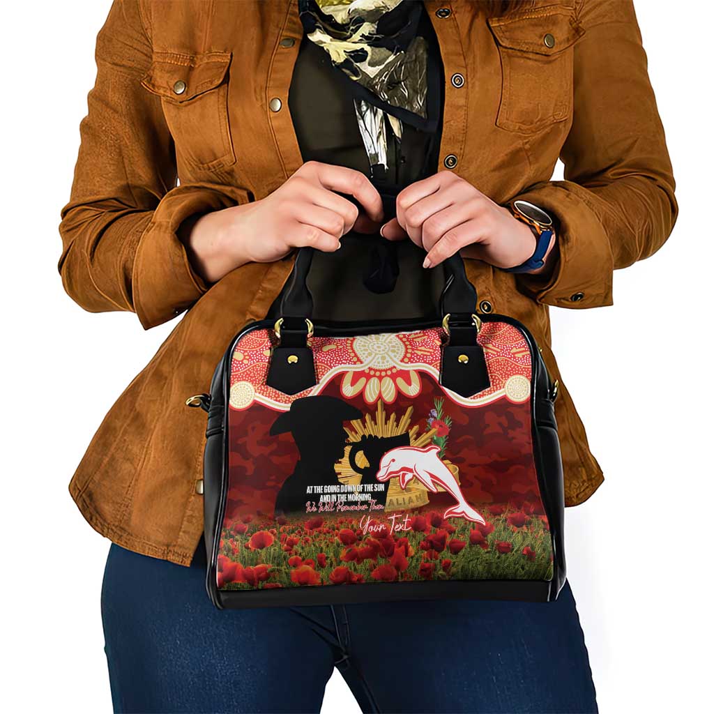 Personalised Dolphins Rugby ANZAC Day Shoulder Handbag Last Post Poppy We Will Remember Them