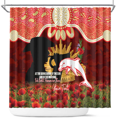 Personalised Dolphins Rugby ANZAC Day Shower Curtain Last Post Poppy We Will Remember Them