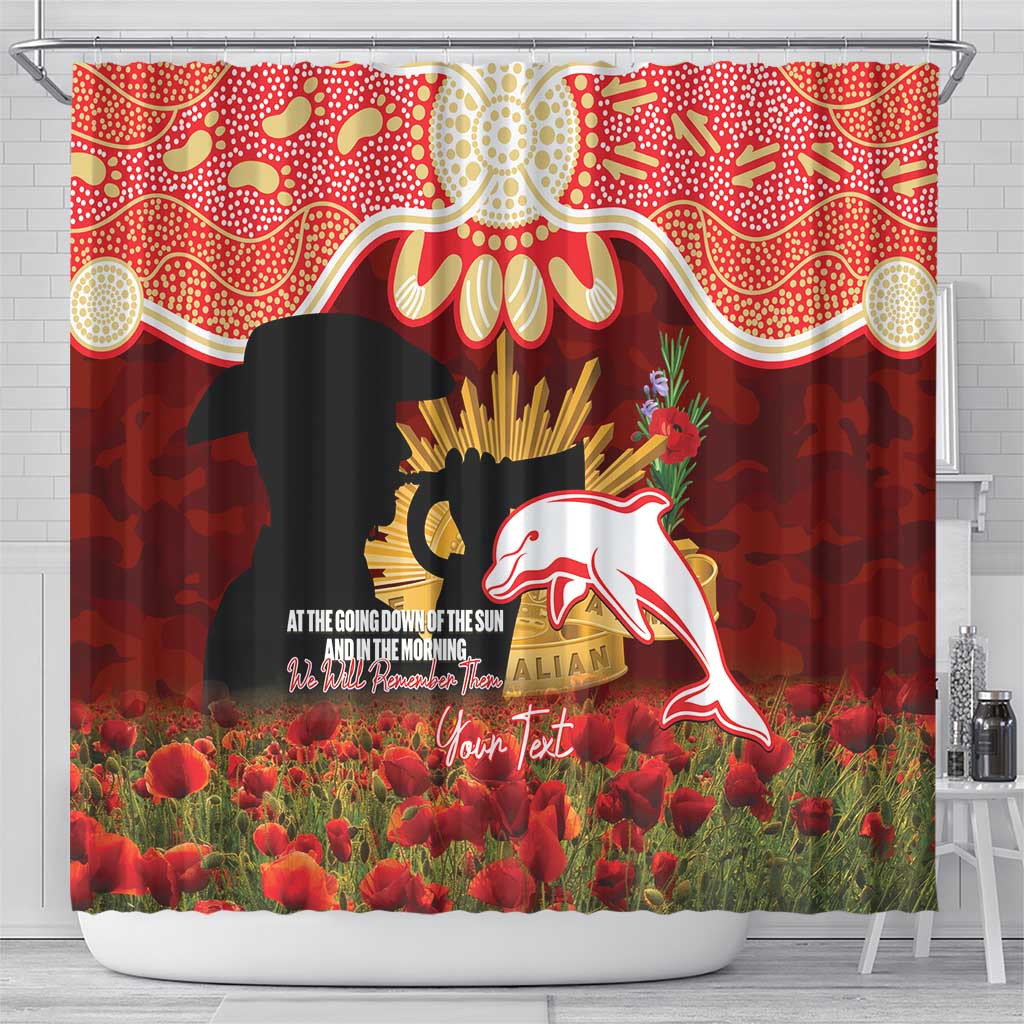 Personalised Dolphins Rugby ANZAC Day Shower Curtain Last Post Poppy We Will Remember Them