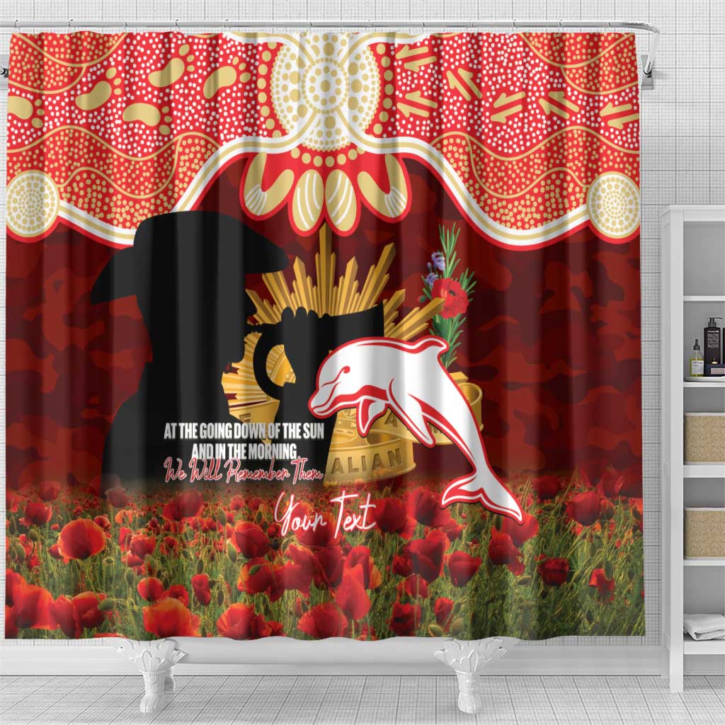 Personalised Dolphins Rugby ANZAC Day Shower Curtain Last Post Poppy We Will Remember Them