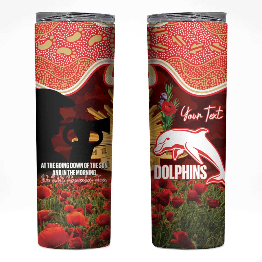 Personalised Dolphins Rugby ANZAC Day Skinny Tumbler Last Post Poppy We Will Remember Them