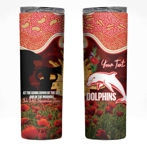 Personalised Dolphins Rugby ANZAC Day Skinny Tumbler Last Post Poppy We Will Remember Them