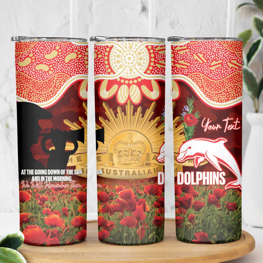 Personalised Dolphins Rugby ANZAC Day Skinny Tumbler Last Post Poppy We Will Remember Them