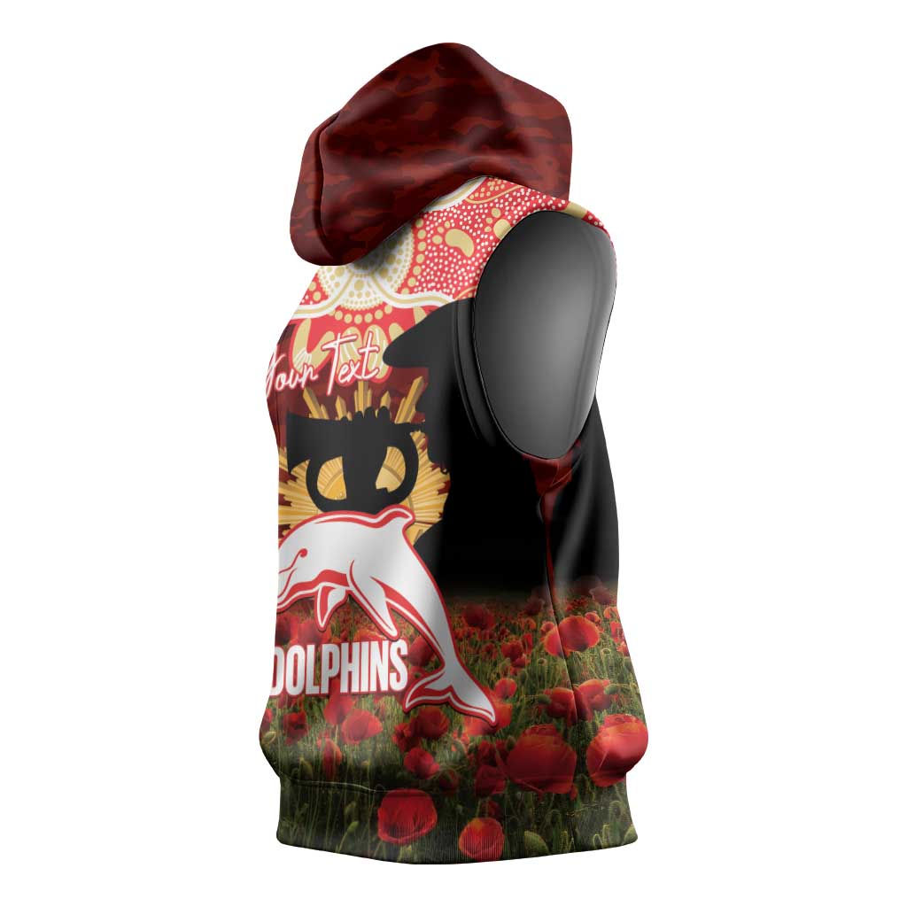 Personalised Dolphins Rugby ANZAC Day Sleeveless Hoodie Last Post Poppy We Will Remember Them