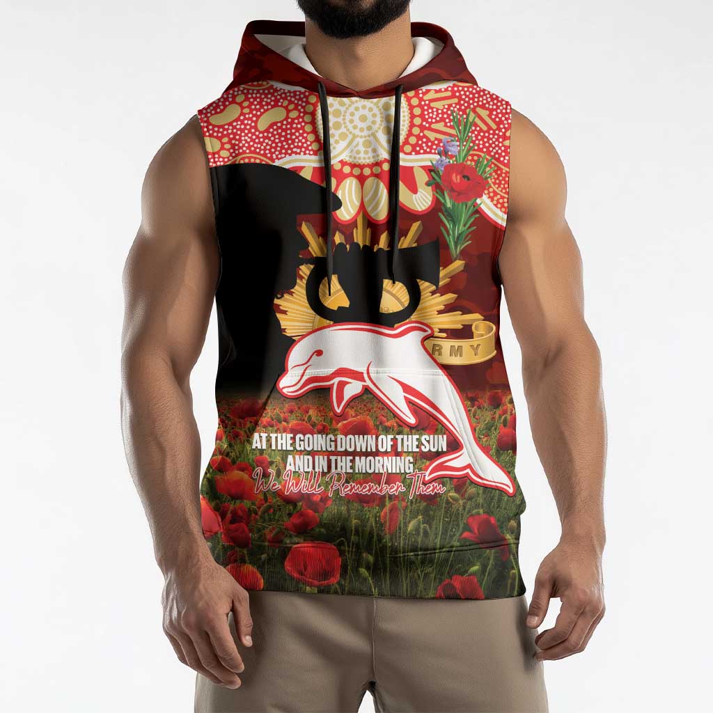 Personalised Dolphins Rugby ANZAC Day Sleeveless Hoodie Last Post Poppy We Will Remember Them