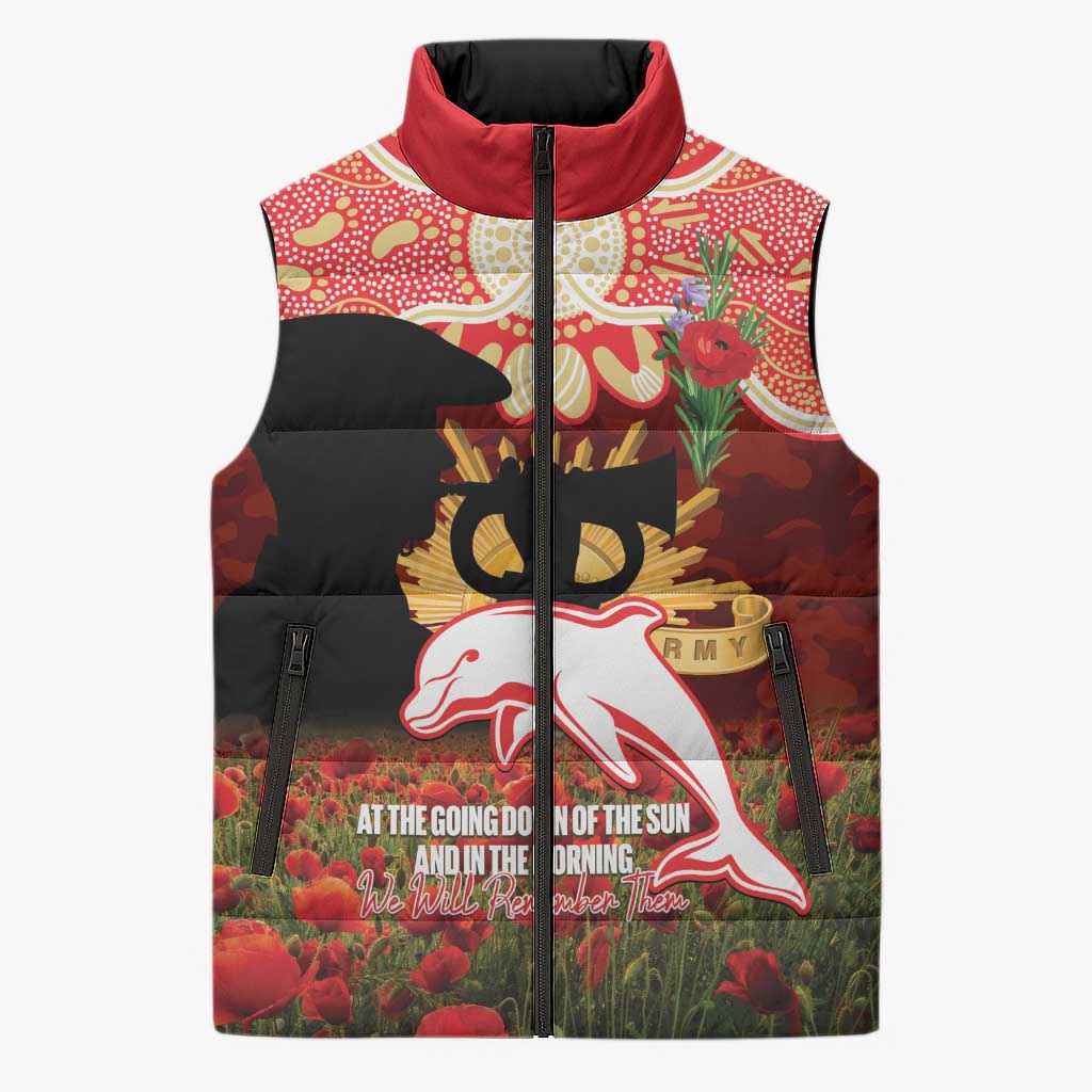 Personalised Dolphins Rugby ANZAC Day Sleeveless Puffer Jacket Last Post Poppy We Will Remember Them