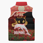 Personalised Dolphins Rugby ANZAC Day Sleeveless Puffer Jacket Last Post Poppy We Will Remember Them