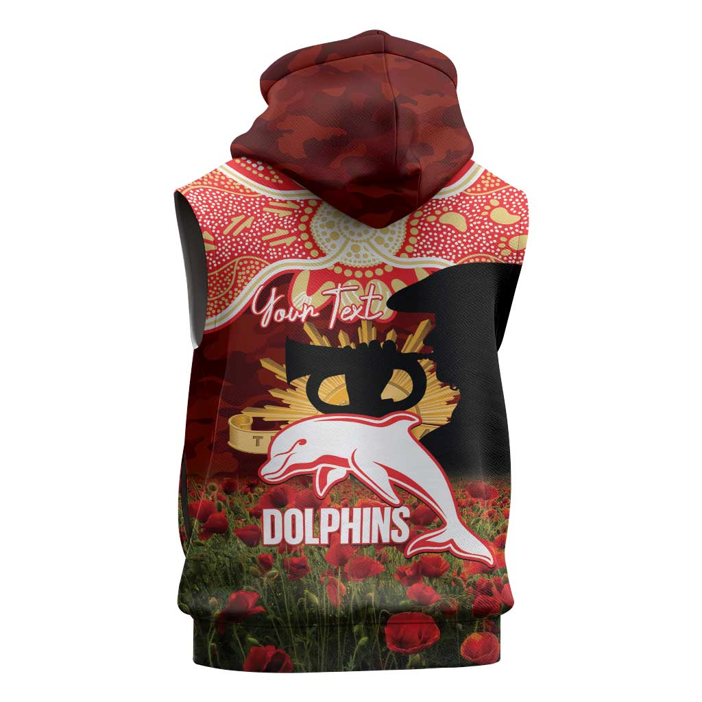 Personalised Dolphins Rugby ANZAC Day Sleeveless Zip Hoodie Last Post Poppy We Will Remember Them