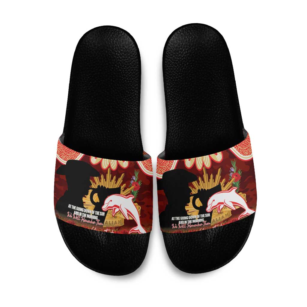 Personalised Dolphins Rugby ANZAC Day Slide Sandals Last Post Poppy We Will Remember Them