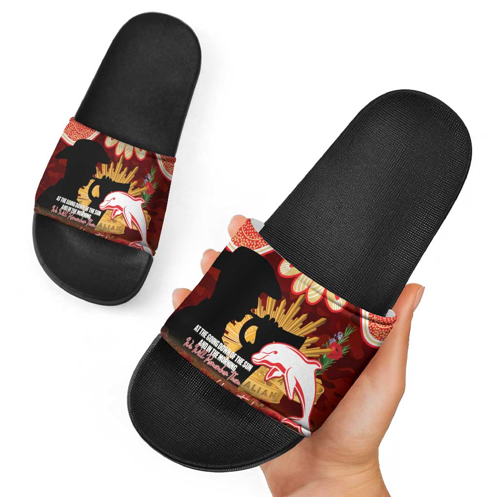 Personalised Dolphins Rugby ANZAC Day Slide Sandals Last Post Poppy We Will Remember Them