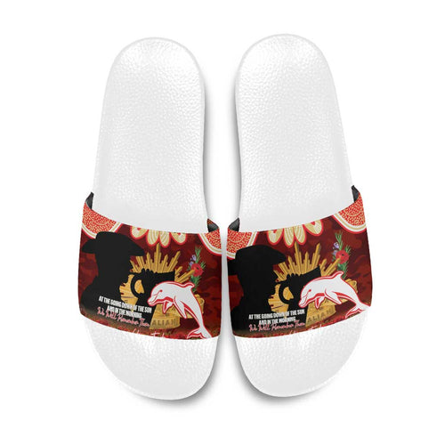 Personalised Dolphins Rugby ANZAC Day Slide Sandals Last Post Poppy We Will Remember Them