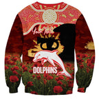 Personalised Dolphins Rugby ANZAC Day Sweatshirt Last Post Poppy We Will Remember Them