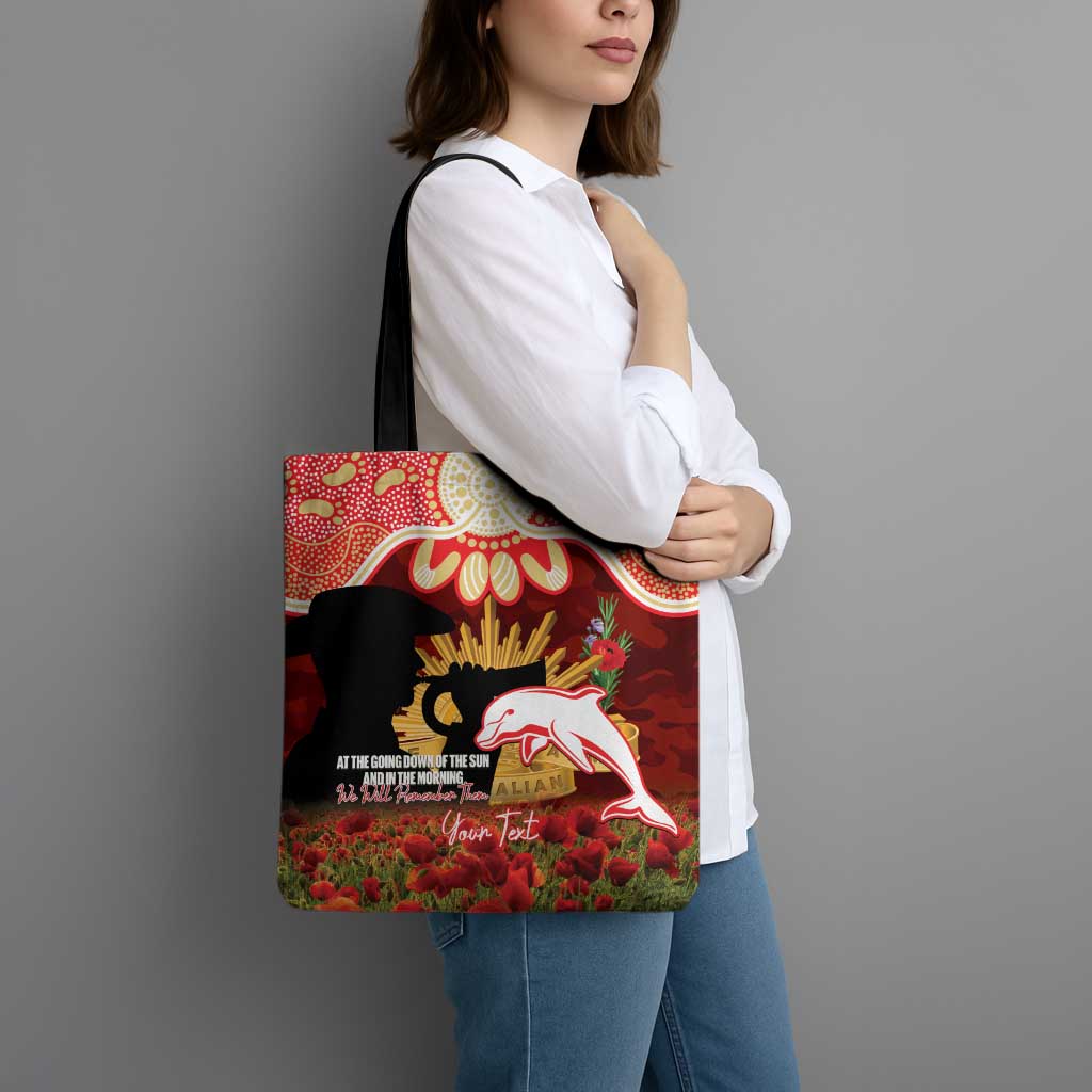 Personalised Dolphins Rugby ANZAC Day Tote Bag Last Post Poppy We Will Remember Them