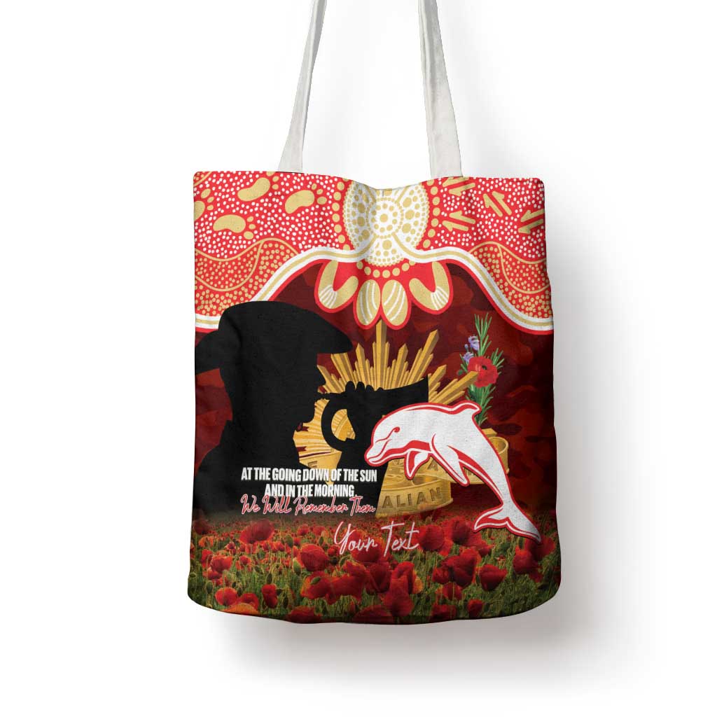 Personalised Dolphins Rugby ANZAC Day Tote Bag Last Post Poppy We Will Remember Them