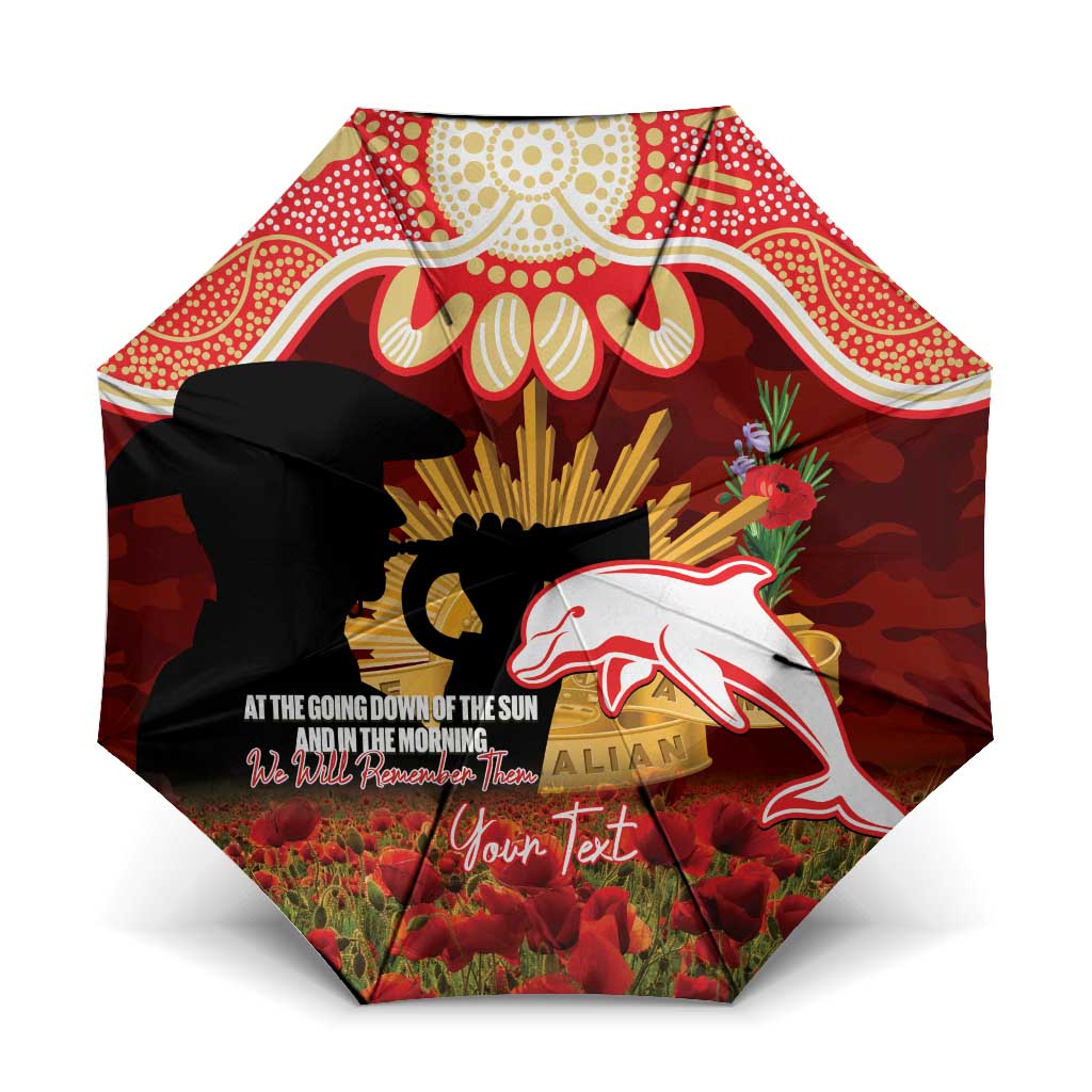 Personalised Dolphins Rugby ANZAC Day Umbrella Last Post Poppy We Will Remember Them