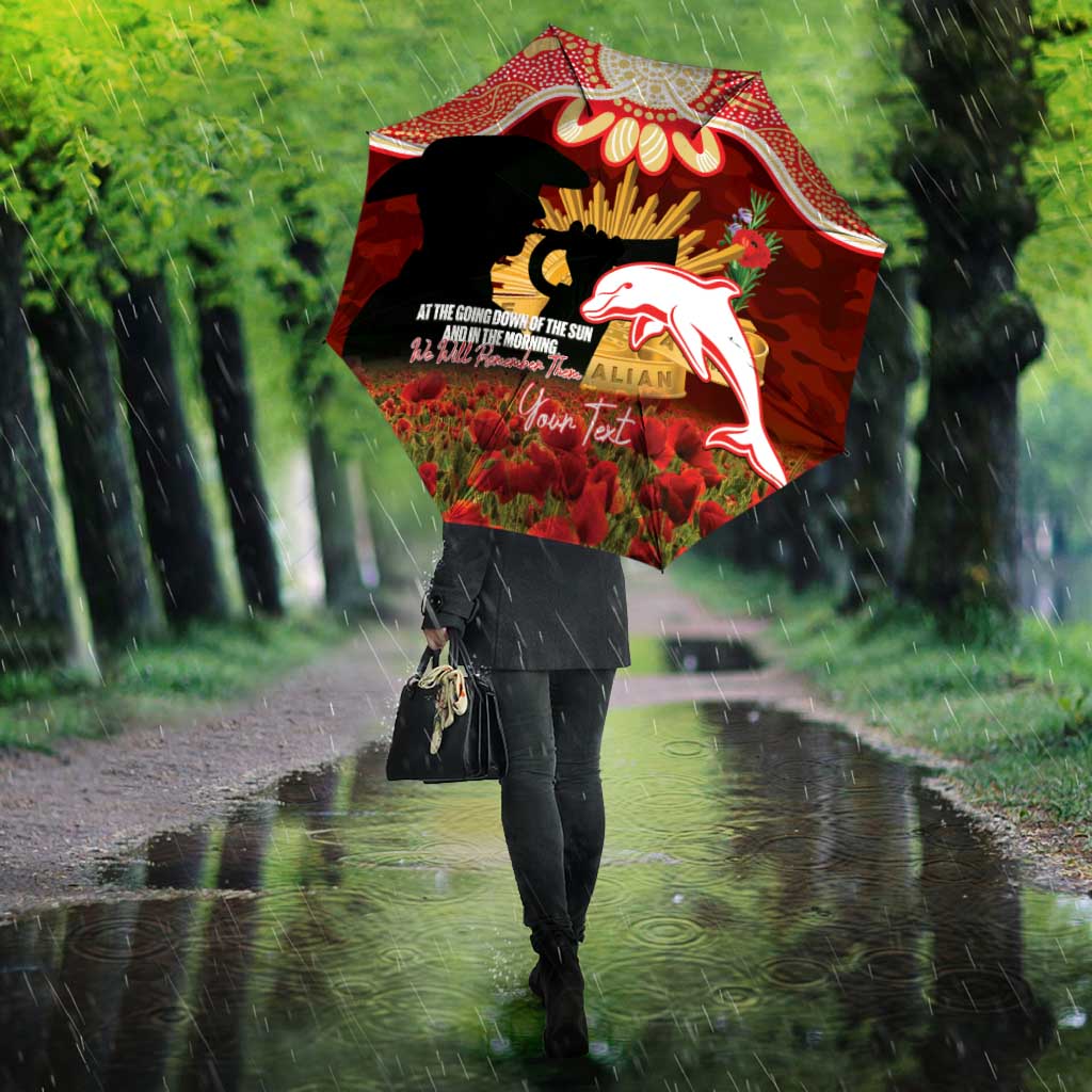 Personalised Dolphins Rugby ANZAC Day Umbrella Last Post Poppy We Will Remember Them