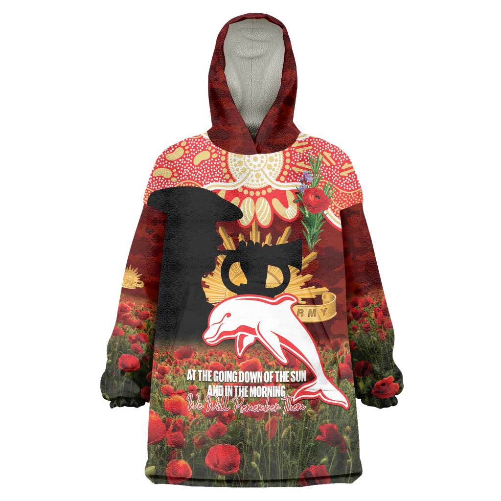 Personalised Dolphins Rugby ANZAC Day Wearable Blanket Hoodie Last Post Poppy We Will Remember Them