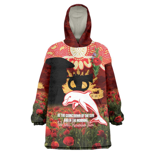 Personalised Dolphins Rugby ANZAC Day Wearable Blanket Hoodie Last Post Poppy We Will Remember Them