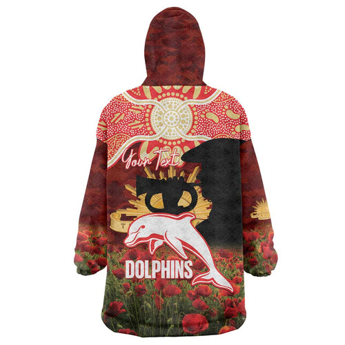 Personalised Dolphins Rugby ANZAC Day Wearable Blanket Hoodie Last Post Poppy We Will Remember Them