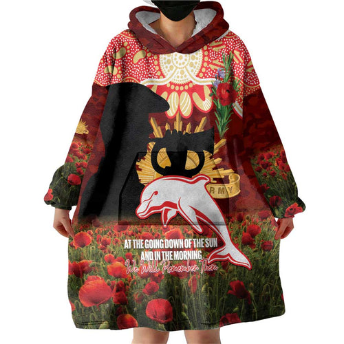 Personalised Dolphins Rugby ANZAC Day Wearable Blanket Hoodie Last Post Poppy We Will Remember Them