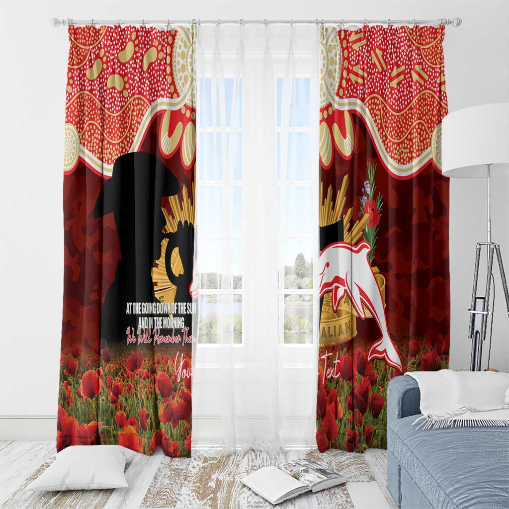 Personalised Dolphins Rugby ANZAC Day Window Curtain Last Post Poppy We Will Remember Them