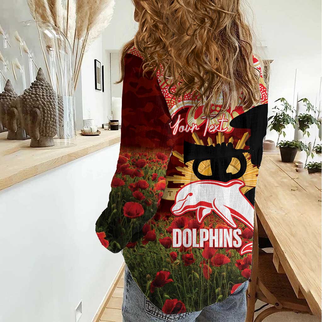 Personalised Dolphins Rugby ANZAC Day Women Casual Shirt Last Post Poppy We Will Remember Them