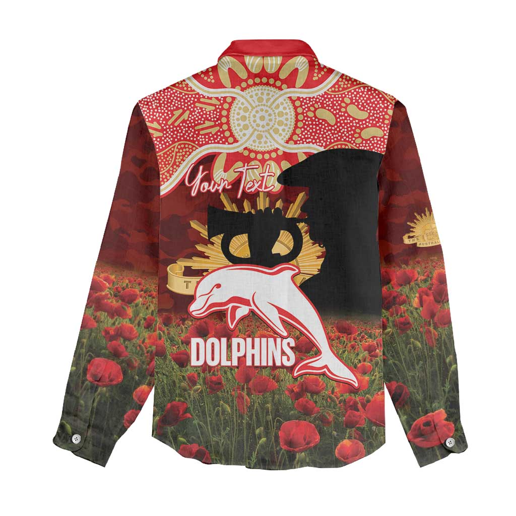 Personalised Dolphins Rugby ANZAC Day Women Casual Shirt Last Post Poppy We Will Remember Them