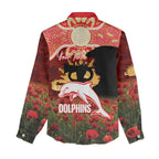 Personalised Dolphins Rugby ANZAC Day Women Casual Shirt Last Post Poppy We Will Remember Them