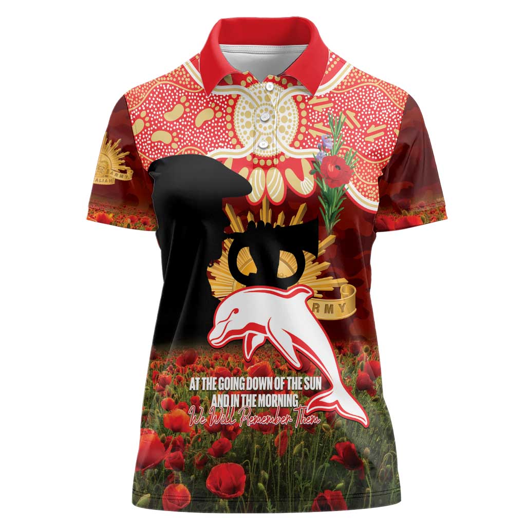 Personalised Dolphins Rugby ANZAC Day Women Polo Shirt Last Post Poppy We Will Remember Them