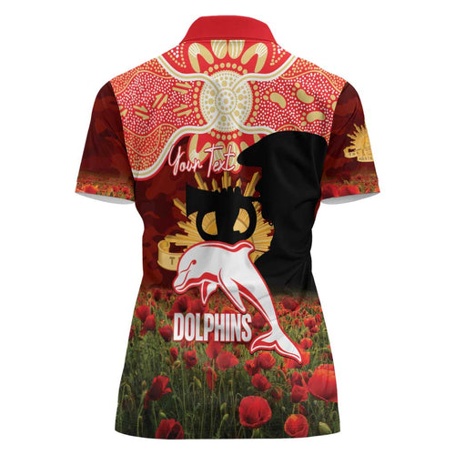 Personalised Dolphins Rugby ANZAC Day Women Polo Shirt Last Post Poppy We Will Remember Them