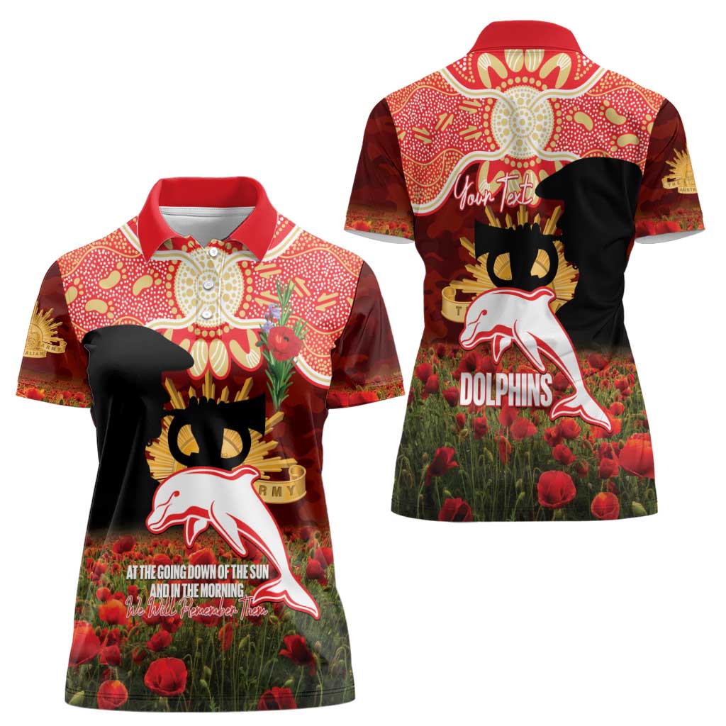 Personalised Dolphins Rugby ANZAC Day Women Polo Shirt Last Post Poppy We Will Remember Them
