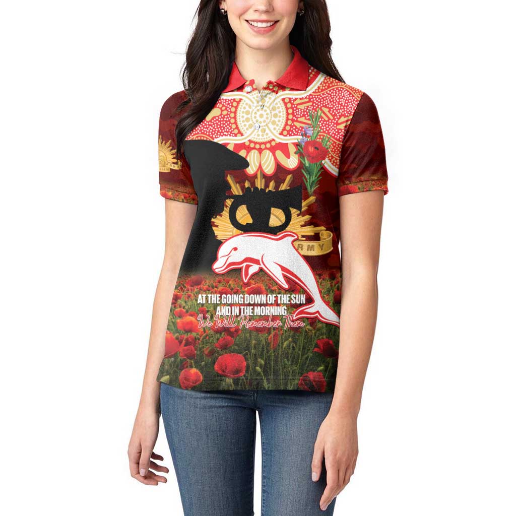 Personalised Dolphins Rugby ANZAC Day Women Polo Shirt Last Post Poppy We Will Remember Them