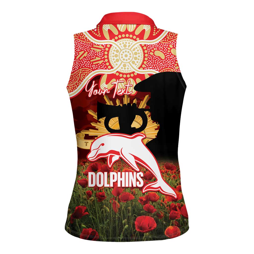 Personalised Dolphins Rugby ANZAC Day Women Sleeveless Polo Shirt Last Post Poppy We Will Remember Them