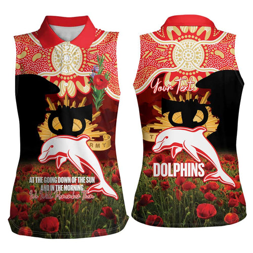 Personalised Dolphins Rugby ANZAC Day Women Sleeveless Polo Shirt Last Post Poppy We Will Remember Them